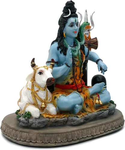 Miniatura 7 de alikiki Estatua de Dios indio Señor Shiva – Regalos para indio hindú de 6.7 pulgadas de alto, ídolo Shiva con vaca, regalos de regreso indio