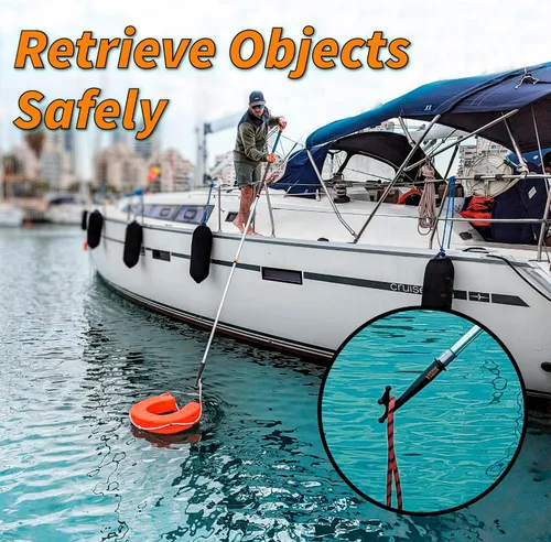 Miniatura 4 de Gancho de barco para atracar con poste extensible telescópico/ Poste telescópico flotante, duradero, liviano y resistente para gancho de barco