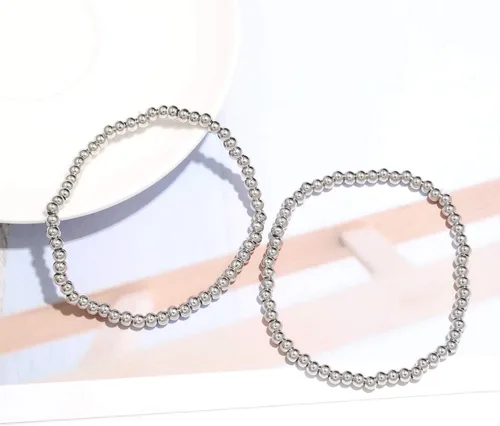 Miniatura 5 de Pulsera de cuentas de oro para mujer, chapada en oro de 14 quilates, pulsera de cuentas de bola de cuerda elástica, pulsera de la amistad