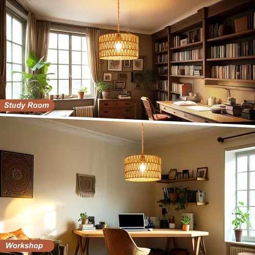 Miniatura 7 de Lámpara colgante enchufable, luces colgantes de ratán con cable de enchufe, lámpara colgante hecha a mano enchufable, accesorios de iluminación