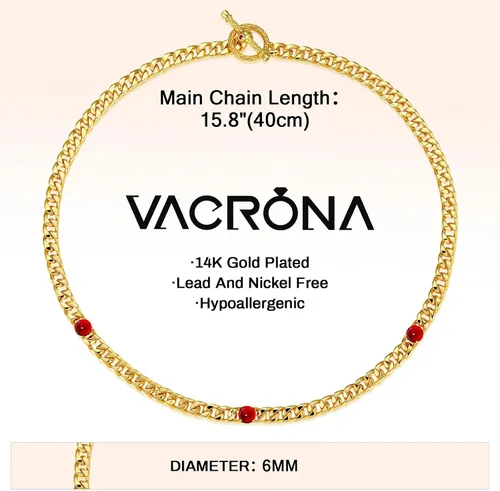 Miniatura 6 de VACRONA Gargantilla de oro para mujer, chapada en oro de 14 quilates, gargantilla contra el mal de ojo, delicada cadena de eslabones cubanos de oro