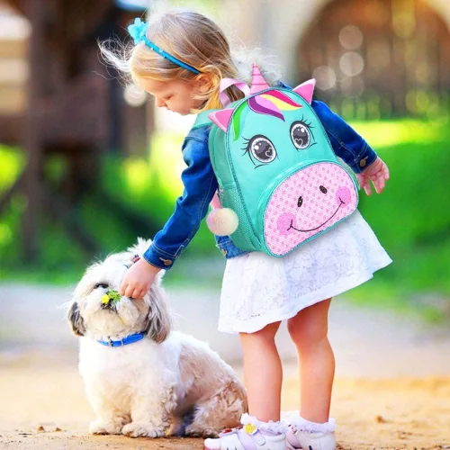 Miniatura 3 de 3 mochilas para niñas pequeñas, 12 pulgadas, con lentejuelas de unicornio y lonchera