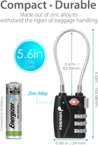 Miniatura 8 de Fosmon Cerraduras de cable aprobadas por la TSA para equipaje, maleta, cerraduras de caja de pistola con botón de liberación a presión, cerraduras
