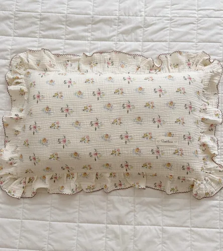 Miniatura 4 de BuLuTu Funda de almohada de muselina de algodón para niños pequeños con bonito patrón de flores de azalea, súper suave, funda de almohada para cuna
