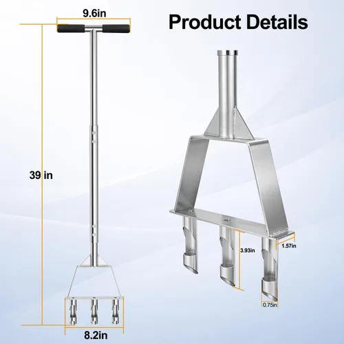 Miniatura 2 de Herramienta de aireador manual para césped, herramienta aireadora de césped de acero inoxidable con 3 dientes huecos, herramienta de núcleo aireador