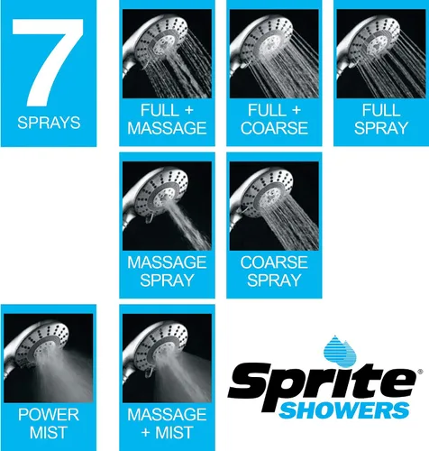 Miniatura 6 de Sprite Showers Pure - Mango de ducha filtrado de 7 ajustes de 1.75 GPM en níquel cepillado