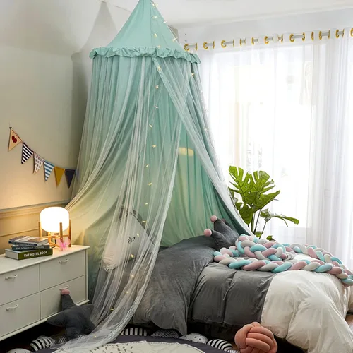 Miniatura 13 de VETHIN Dosel de cama para niñas, Princesa Cúpula Redonda de Ensueño Mosquitera Ropa de Cama Habitación de Niñas Castillo Tienda de Juego Colgante