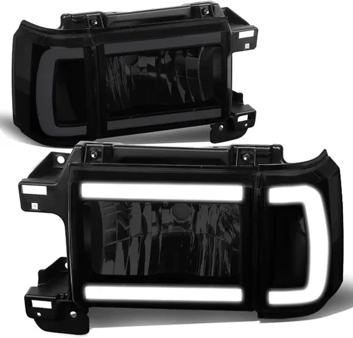 DNA MOTORING Faros delanteros conjunto de faros compatible con Ford Bronco F150 F250 F350 1987-1991, izquierdo y derecho, Negro ahumado transparente