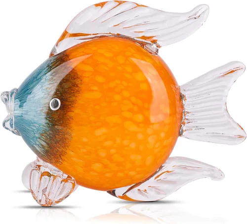 Miniatura 9 de Figuras grandes de cristal de peces de vidrio soplado a mano, estatua y escultura de peces para decoración del hogar, pisapapapeles de cristal
