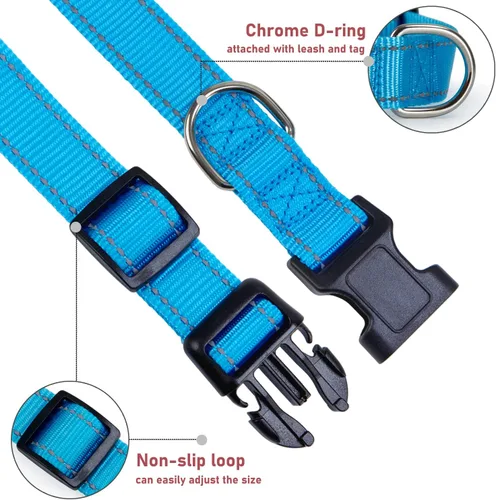 Miniatura 3 de Collar reflectante para perros con hebilla ajustable de nailon de seguridad para perros pequeños, medianos y grandes, azul M Azul-cielo