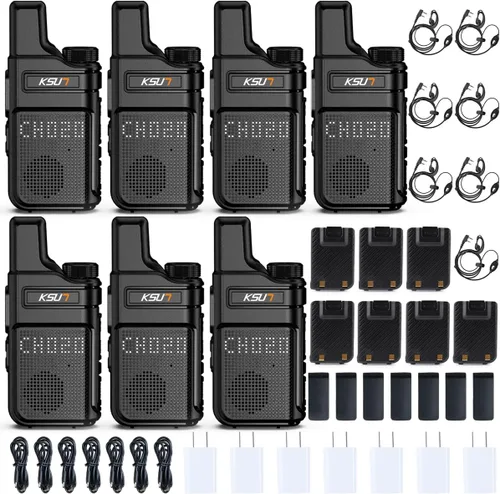 Miniatura 8 de KSUN Walkie Talkies con auricular y micrófono 22 canales resistente a las caídas, mini pantalla de largo alcance VOX 4000mAh batería recargable