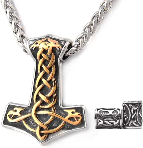 Gungneer Mjolnir Thor Hammer Pendant Necklace Stainless Steel Viking Accessories Norse Pendant Viking Jewelry for Men adjustable length cord