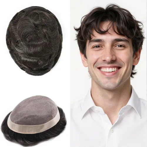 Miniatura 121 de Mens Toupee Hair Piece For Men Fine Mono Men Hair System Toupee For Men Hair Piece Real Human Hair System For Men Protesis Capilar Para Hombre 6x9
