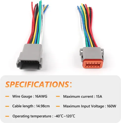 Miniatura 5 de Newdeli Deutsch - Kit de conectores de 12 pines, impermeable, conector eléctrico de 16 AWG macho y hembra, conectores de cable automotriz