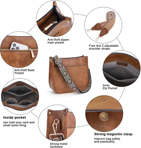 Miniatura 6 de HKCLUF Bolso cruzado para mujer, 2 piezas, de cuero, con 2 correas ajustables de leopardo, bolsa cruzada