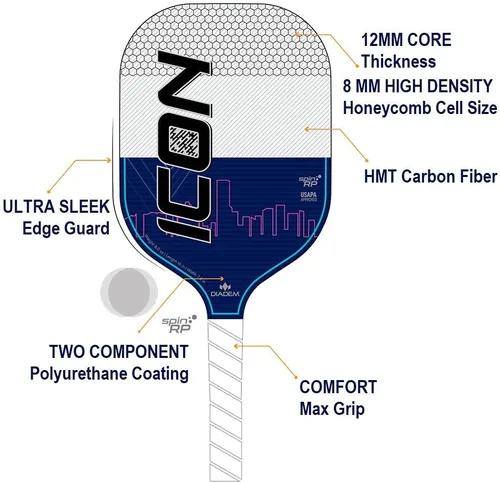Miniatura 5 de Diadem ICON Performance Pickleball Paddle Fibra de carbono de grafito, núcleo de nido de abeja, cara de fibra de vidrio, protector de borde ultra