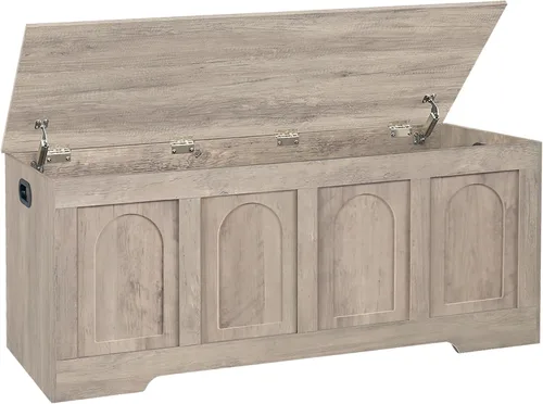 Miniatura 13 de DINZI LVJ Baúl de almacenamiento, caja de juguetes de madera de 39.4 pulgadas con 2 bisagras de seguridad, banco de zapatos de entrada con tapa
