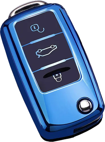 Funda para llavero VW Volkswagen, carcasa de llavero de TPU suave de protección completa para VW Jetta Golf Polo MK6 Passat Tiguan Beetle (azul)