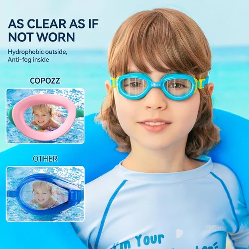 Miniatura 3 de COPOZZ Gafas de natación para niños, antivaho y HD, cómodo ajuste 3D, gafas de natación duraderas unisex para niños y niñas de 3 a 14 años Macarrón