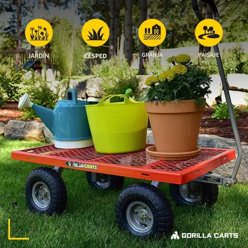 Miniatura 7 de Carrito de servicios de acero Gorilla Carts con lados extraíbles con una capacidad de 800 libras, rojo