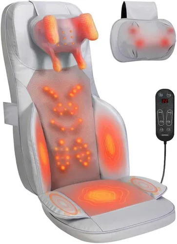 Cojín de masaje Shiatsu para cuello y espalda con calor - Amasamiento 4D y vibración para alivio muscular, diseño de doble cuello, intensidad y