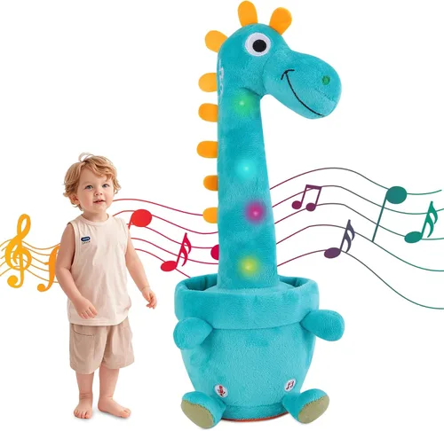 Miniatura 11 de Jirafa que habla bailando con cuernos dorados, juguete de peluche para bebé que repite lo que dices, juguete musical con cuernos dorados, regalos