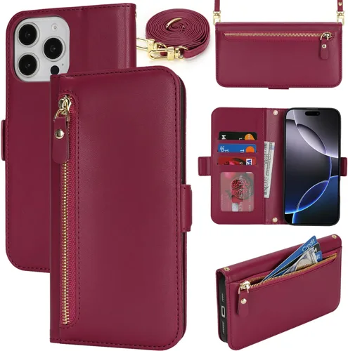 Miniatura 42 de Lipvina Funda tipo cartera para iPhone 12 Pro Max / 13 Pro Max para mujeres, bolsillo con cremallera, funda de teléfono de cuero PU con soporte