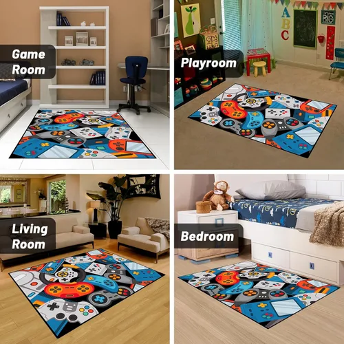 Miniatura 6 de Alfombra de área de juegos, alfombra de juegos 3D, tapete controlador de gamepad para niños y niñas, dormitorio, sala de juegos, alfombras Azul