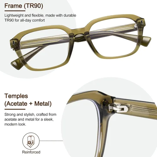 Miniatura 4 de Dollger Blue Light Glasses Men Vintage Thick-Framed Rectangle Non-Prescription, For Computer,Gaming, Phone Use