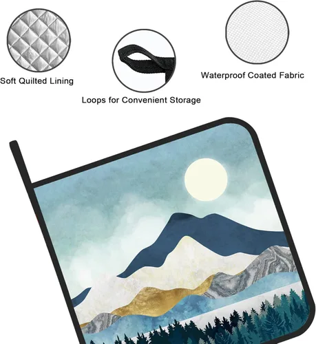 Miniatura 3 de Mountains Nature Scenery - Juego de 2 soportes para ollas de cocina resistentes al calor para microondas, horno, horno, platos finales y barbacoa