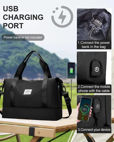 Miniatura 4 de Bolsa de viaje para mujer, bolsa deportiva para gimnasio, E-Negro