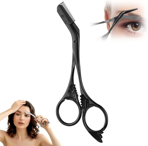 Tijera recortadora de cejas con peine, tijeras de cejas para mujeres, cortador de cejas de precisión de acero inoxidable, herramienta de maquillaje