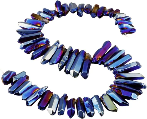 Miniatura 13 de Nupuyai Puntos de cristal de cuarzo de roca natural para hacer joyas, cuentas de piedra graduada perforadas con revestimiento de titanio, cuentas