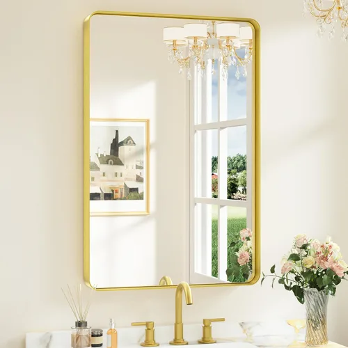 Miniatura 22 de Keonjinn Espejos de baño negros para sobre el fregadero, espejos cuadrados grandes de 36 x 36 pulgadas para pared, espejo rectangular redondeado