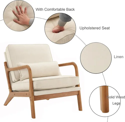 Miniatura 3 de Accent Chairs for Bedroom Upholstered Linen Armchair Lounge Chair with Extra-Thick Padded Backrest and Seat Cushion Sofa Chairs Single Reading