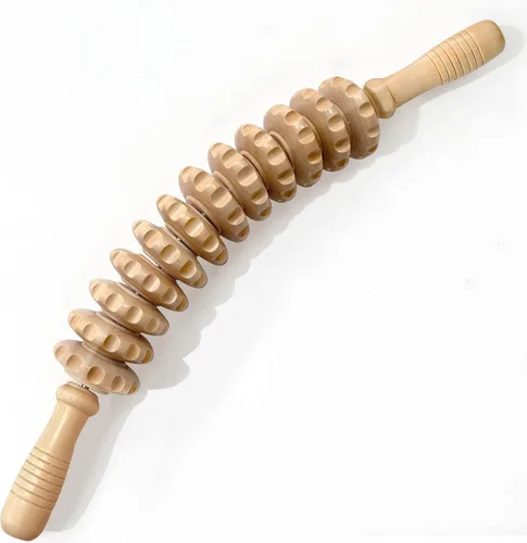 Miniatura 8 de Rodillo de masaje de terapia de madera con puntos de activación miofasciales de liberación, herramienta de masajeador para reducción de celulitis