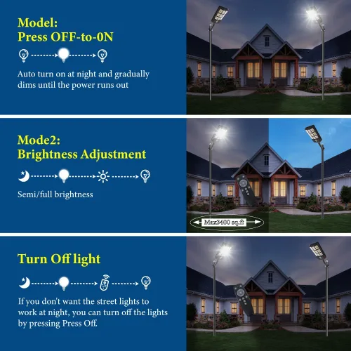 Miniatura 3 de Farolas solares impermeables para exteriores, 6000 W, del atardecer al amanecer, luz solar de estacionamiento con poste de lámpara, sensor
