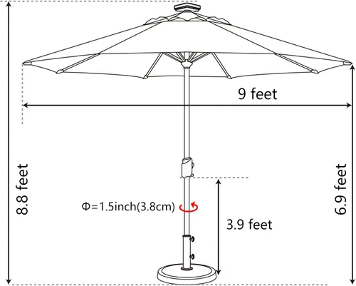Miniatura 6 de EliteShade - Sombrilla solar de 9 pies / 2.74 metros, con 80 luces LED para patio, mesa al aire libre, con ventilación y cubierta que no se decolora