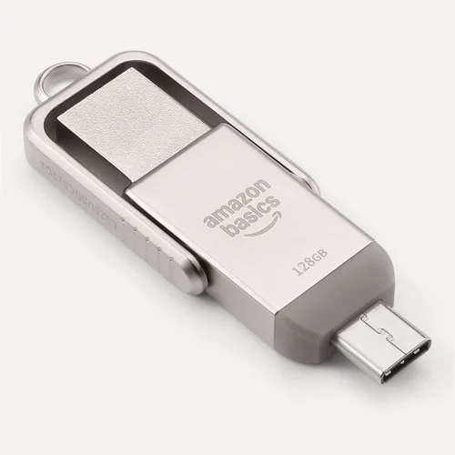 Miniatura 5 de Amazon Basics Unidad Flash USB, Memoria Stick con Puertos Duales USB C y USB A, 128GB, Plata Champán