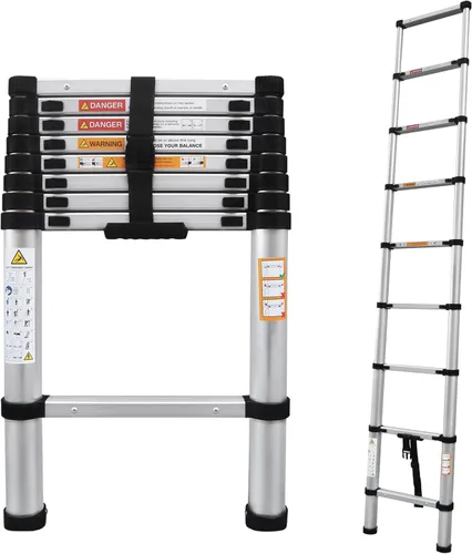 Miniatura 18 de Escalera telescópica plegable de aluminio 5+6 con pasamanos, pedal ancho de seguridad, carga máxima de 330 libras, plegable, fácil de almacenar