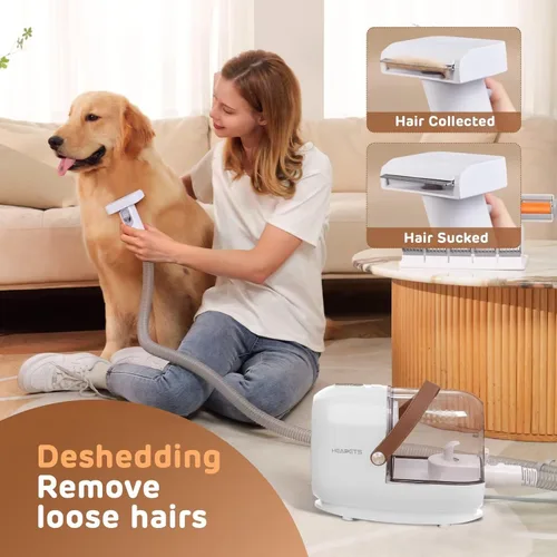 Miniatura 7 de HEAPETS Kit de aseo para mascotas con vacío - Aspiradora de 3L con 7 herramientas, cortapelos eléctrico de bajo ruido y cepillo para la muda