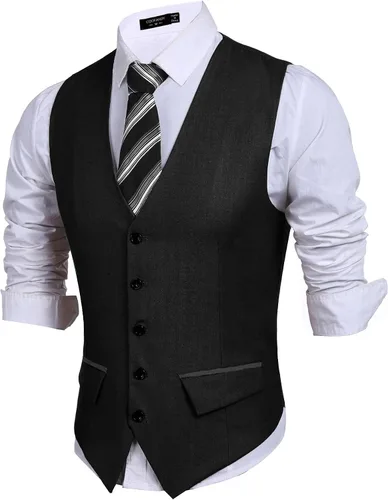 Miniatura 2 de COOFANDY Chaleco de traje de negocios para hombre, chaleco de vestir ajustado, chaleco de boda