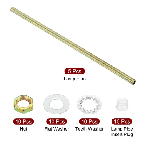 Miniatura 3 de PATIKIL Kit de tubo de lámpara de rosca de 1/8 IP de 11.8 pulgadas con arandelas de tuercas de bloqueo, 1 juego de accesorios surtidos