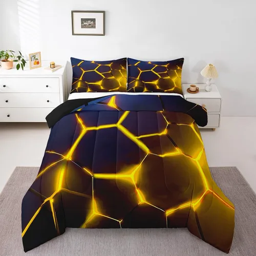 Miniatura 17 de Feelyou Juego de edredón de nido de abeja, edredón hexagonal rojo degradado para niños, niñas, adolescentes, juego de ropa de cama geométrico, Multi