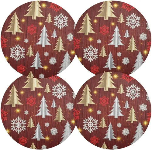 Miniatura 2 de Stylized Christmas Trees Table Place Mats, Non Slip Table Mats Round Washable for Kitchen Table one sizex6