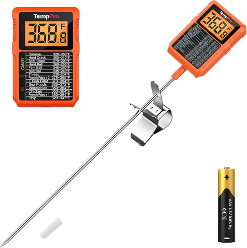 ThermoPro TP510 Termómetro digital impermeable para dulces con clip para olla, sonda de 8.1 pulgadas de largo, lectura instantánea, termómetro de