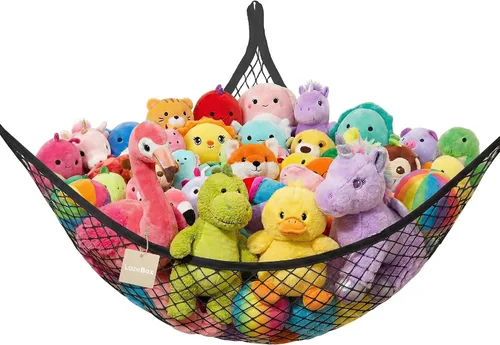 Lazebox Hamaca de red para animales de peluche para juguetes de peluche, hamaca de animales de peluche de esquina para decoración de habitación de
