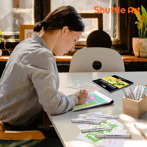 Miniatura 7 de Shuttle Art Almohadilla de Marcadores, Libro de Bocetos Cuadrado Portátil de 8.3”x7.67”, 50 Hojas de Papel para Dibujo con Marcadores, Papel de Arte