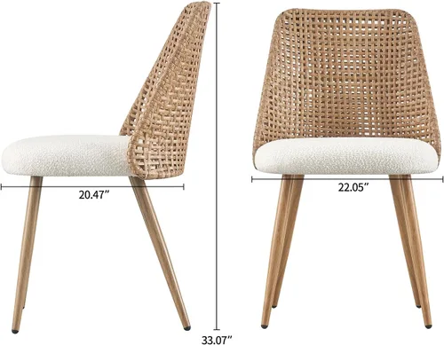 Miniatura 2 de Juego de 4 sillas de comedor de ratán, sillas de comedor de mimbre, sillas de comedor con respaldo de ratán de polietileno tejido y asiento de tela