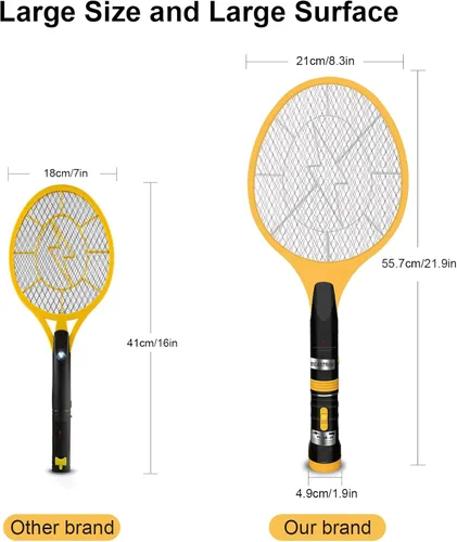 Miniatura 5 de Raqueta asesina de gran tamaño con carga USB (actualizada) insectos, mosca eléctrica 3000, 1 paquete, amarillo